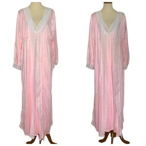 Vintage pink satin peignoir nightgown set (2 piece), L